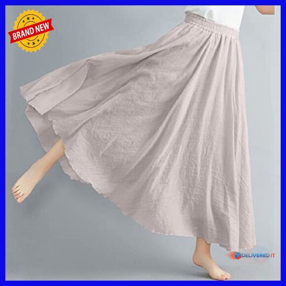 Cotton Linen Maxi Skirt Elastic Waist Bohemian Style Long Dress - Picture 4 of 7